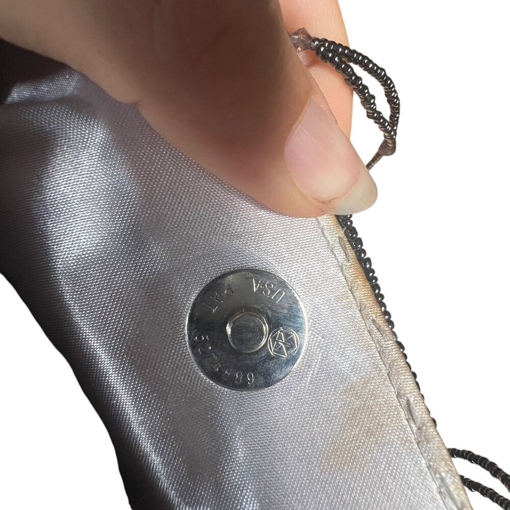 Vintage 90s Grey Silver Beaded Sequin Clutch Bag - Picture 8 of 8